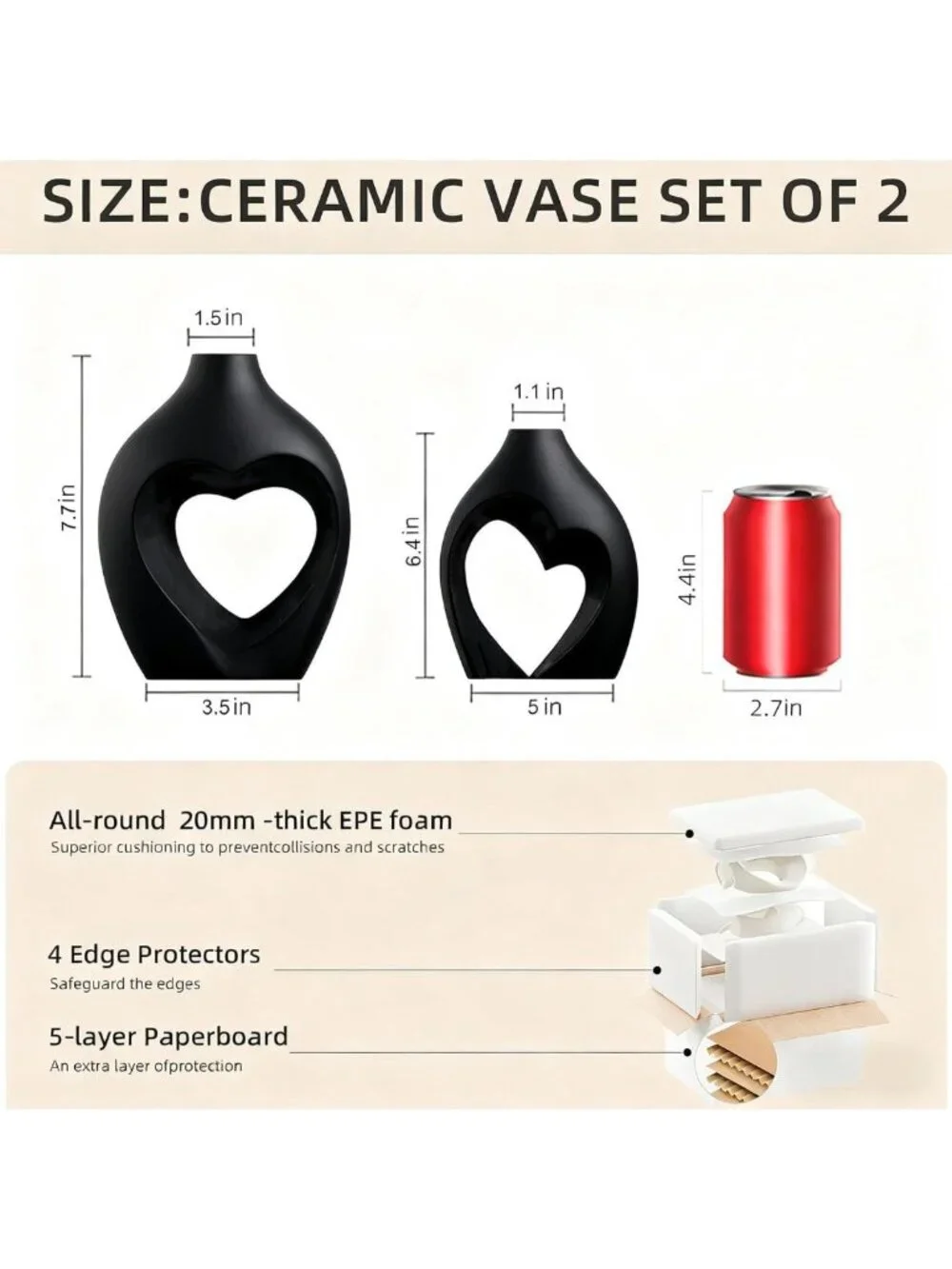 Set of 2 Black Heart Shaped Ceramic Vases - Minimalist Home Decor for Table